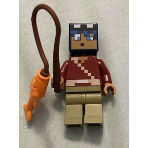 LEGO  Minecraft Minifigure Swamp Explorer min161 21256 W/ Fishing Rod Fish